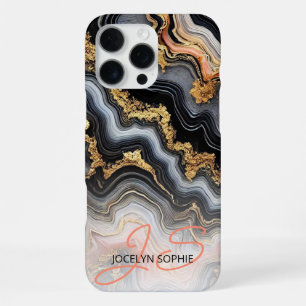Black Coral Pink White Gold Marble Art Pattern iPhone 16 Pro Max Case