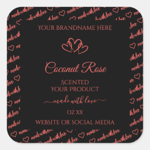 Black Coral Red Word Cloud Product Labels Hearts