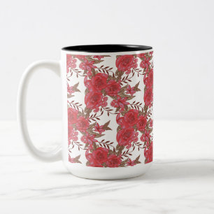 Black Coral Romantic Rose Floral Two-Tone Coffee Mug