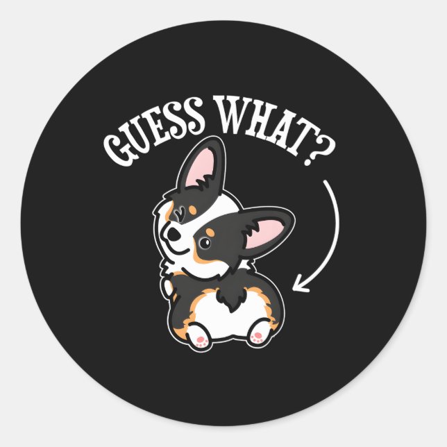 Black Corgi Classic Round Sticker (Front)