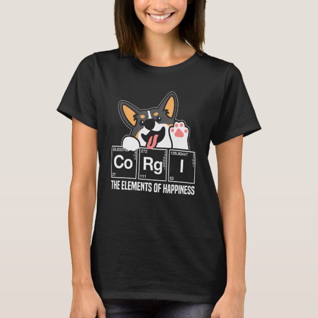 Black Corgi Periodic Table Chemistry Science Teach T-Shirt (Front)