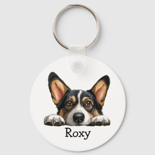 Black Corgi Personalised Theme Key Ring