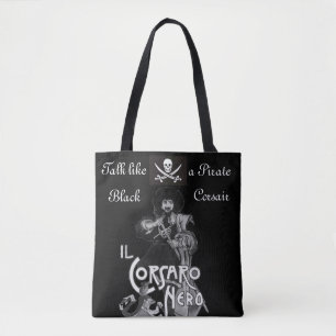 BLACK CORSAIR Pirate Flag Skull and Crossed Swords Tote Bag