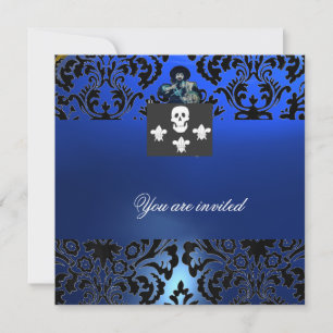 BLACK CORSAIR SKULL & FLEUR DE LIS MONOGRAM blue Invitation