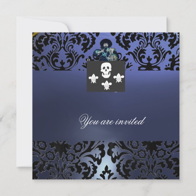 BLACK CORSAIR SKULL & FLEUR DE LIS MONOGRAM blue Invitation (Front)