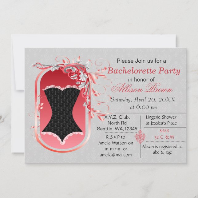 black corset elegant bachelorette party invite (Front)
