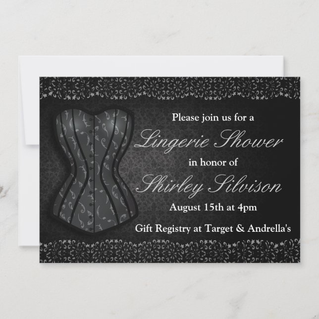 Black Corset Lingerie Bridal Shower Invitation (Front)
