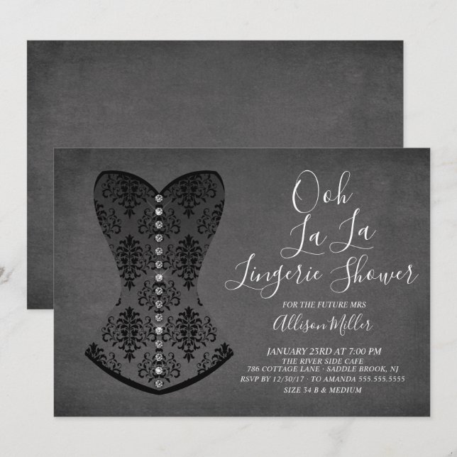 Black Corset Lingerie Bridal Shower Invitation (Front/Back)