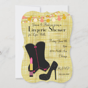 Black Corset Lingerie Party With Gold Invitation