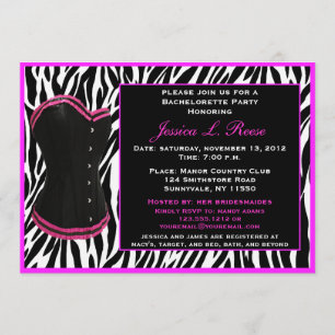 Black Corset Zebra Bachelorette Party Invitation