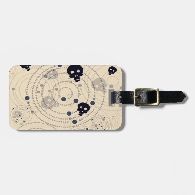Black cosmic sugar skulls pattern luggage tag (Front Horizontal)