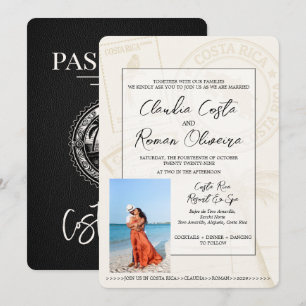Black Costa Rica Passport Wedding Invitation