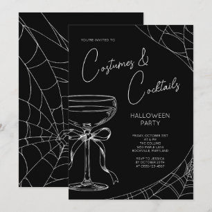 Black Costumes and Cocktails Adult Halloween Party Invitation