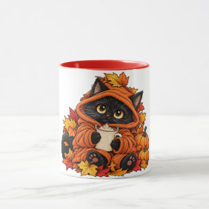 Black, cosy cat mug