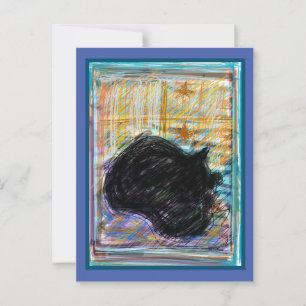 Black Cosy Cat Sleeping on Bed Postcard