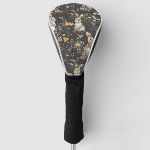 Black Cottagecore Rabbit Floral Toile Pattern Golf Head Cover