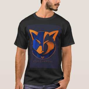 black cotton tshirt with blue fox design