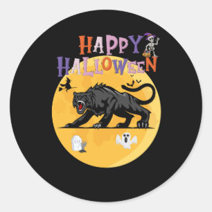 black cougar on halloween night classic round sticker