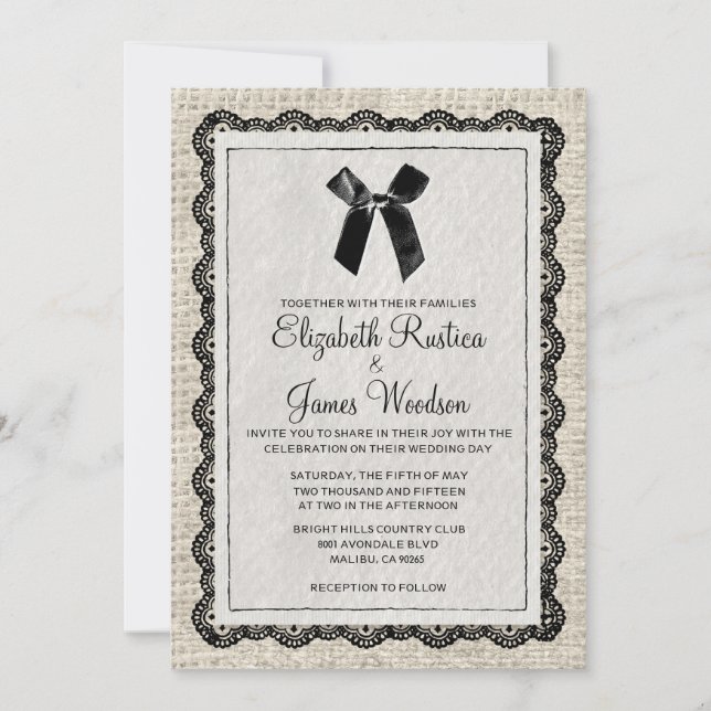 Black Country Burlap Wedding Invitations (Front)