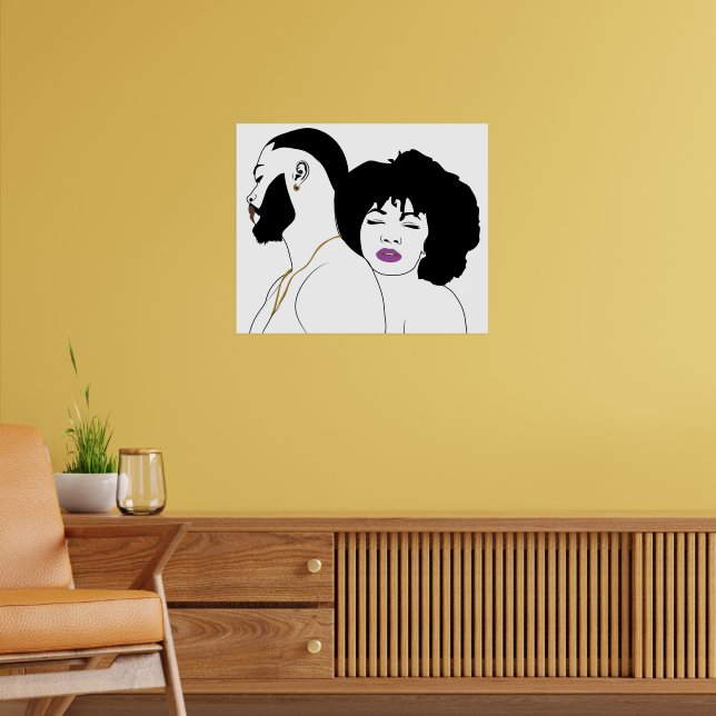 Black couple Aesthetic Line artwork (Black love) Poster (Living Room 2)