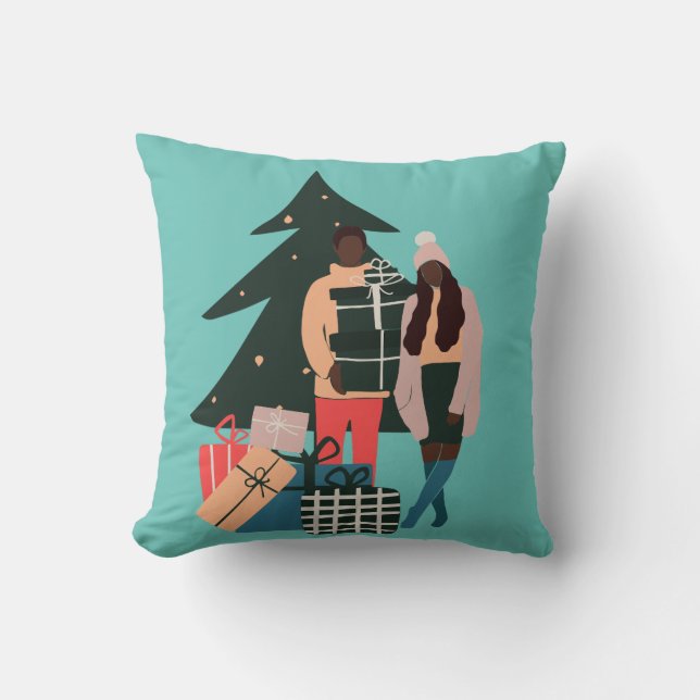 Black Couple First Christmas Cushion (Front)