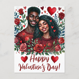 Black Couple Happy Valentine's Day Art Postcard