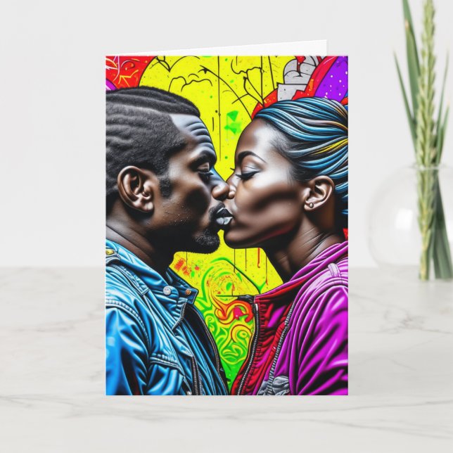 Black Couple Kissing in Love   Card (Front)