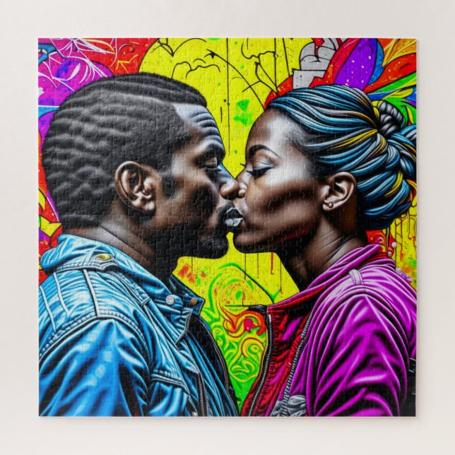 Black Couple Kissing in Love   Jigsaw Puzzle (Vertical)