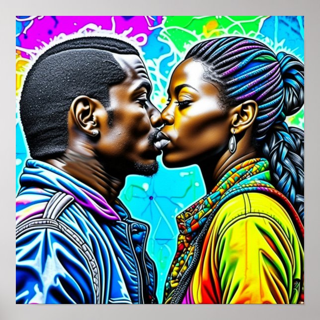 Black Couple Kissing in Love  Poster (Front)