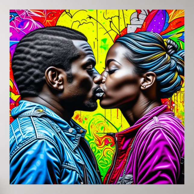 Black Couple Kissing in Love   Poster (Front)