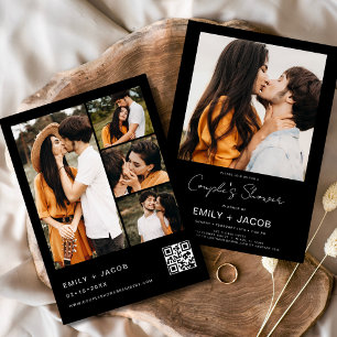 Black Couple's Shower Photo QR code Invitation