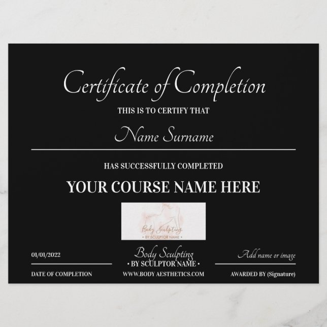 Black course online certificate of completion (Front)
