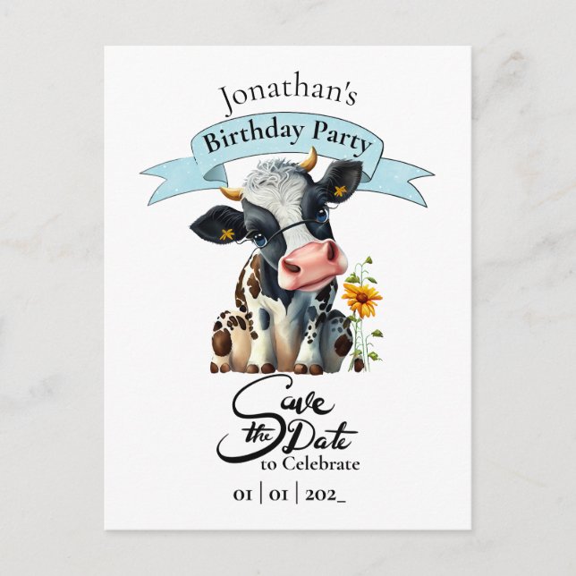 Black Cow Birthday Boy Postcard (Front)