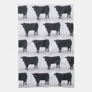 Black Cow in Snow Tea Towel