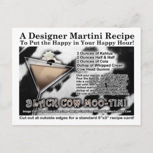 Black Cow Moo-Tini Martini Recipe Postcard