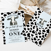 Black Cow Print Blue Arch Holy Cow 1st Birthday