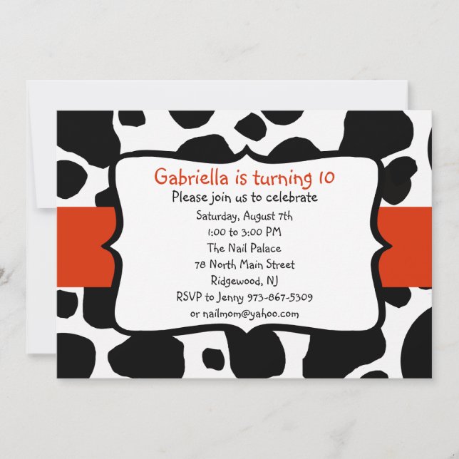 Black Cow Print & Bright Red Ribbon Invitation (Front)