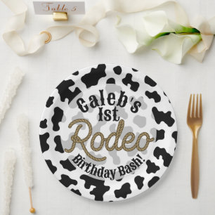 Black Cow Print Country Western Rodeo Party Paper Plate