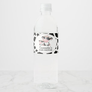 Black Cow Print Cute Cow Calf Baby Shower Water Bottle Label