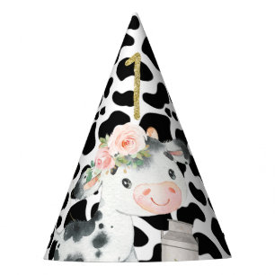 Black Cow Print First Birthday Party Hat