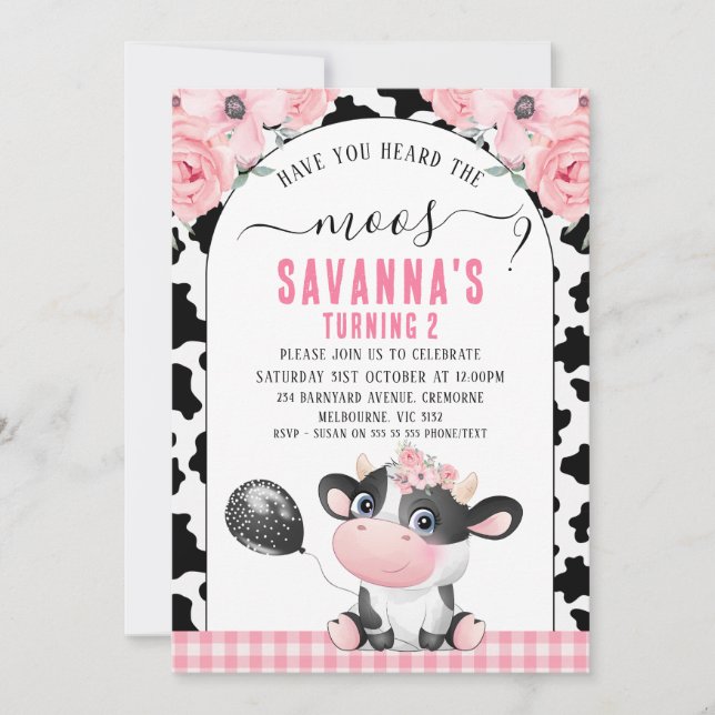 Black Cow Print Have You Heard The Moos Birthday Invitation (Front)