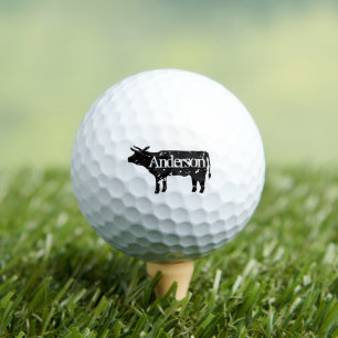 Black cow silhouette personalised golf ball set