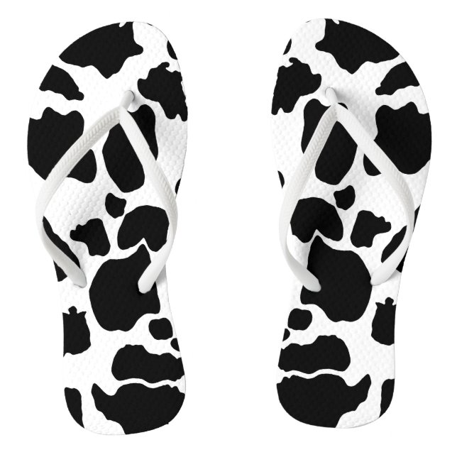 Black Cow Skin Pattern Skin Flip Flops (Footbed)