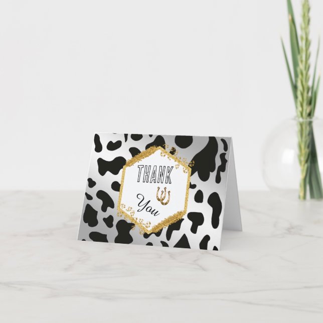 Black Cow Spots & Lucky Shoehorse Silver Thank you Card (Front)