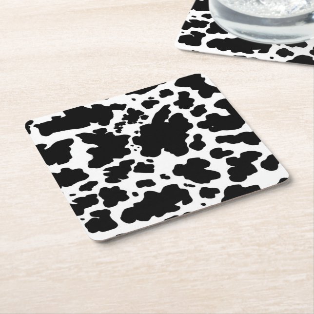 Black Cow Spots  Print Cowboy Farmer Square Paper Coaster (Angled)