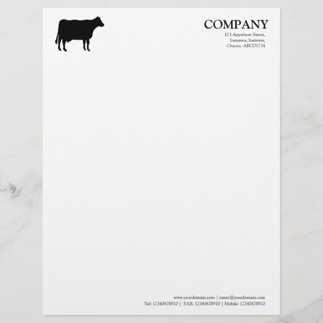Black Cow - White Personalized Letterhead (Front)