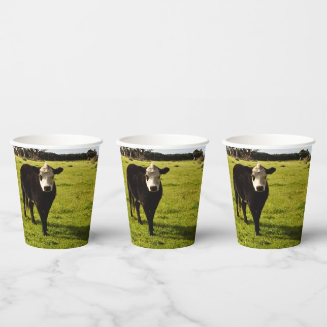 Black Cow With White Face And Mohawk, Paper Cups (Multi)