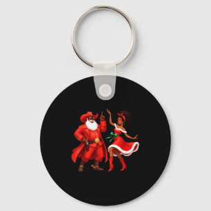 Black Cowboy And Santa Cowgirl Christmas Western X Key Ring