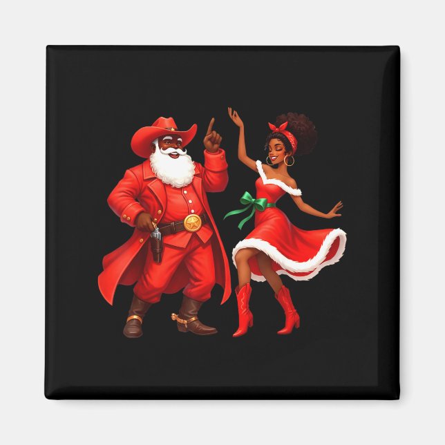 Black Cowboy And Santa Cowgirl Christmas Western X Magnet (Front)