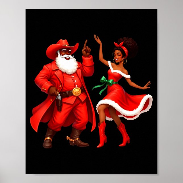 Black Cowboy And Santa Cowgirl Christmas Western X Poster (Front)